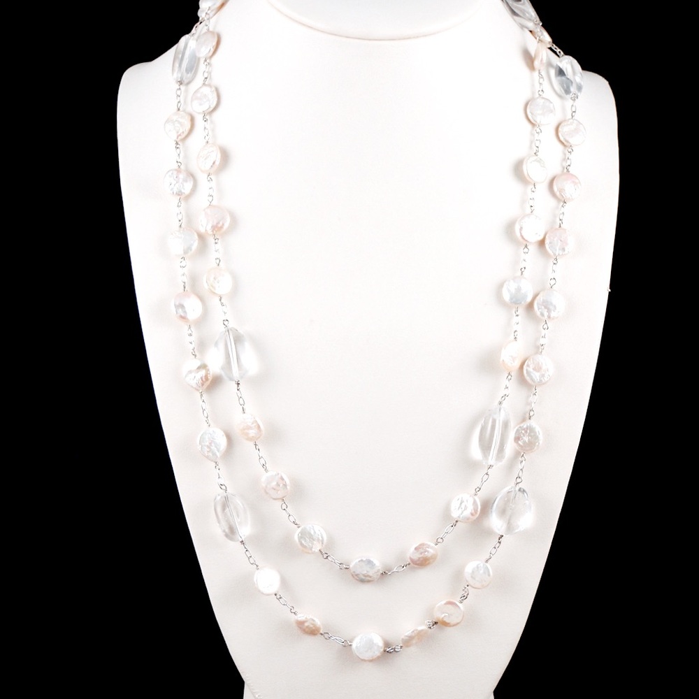 Pearl and quartz bead necklace